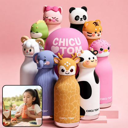 Kids Stainless Steel Vacuum Water Bottle with Straw (1 Pc 450ML, Mix Design)