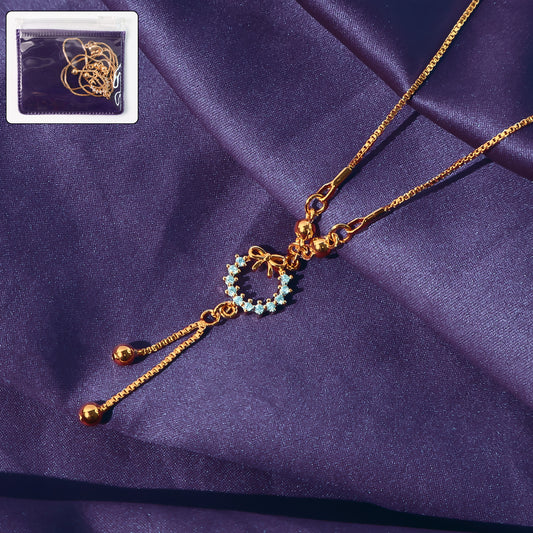 Delicate Gold-Plated Bow and Wreath Pendant Necklace for Women