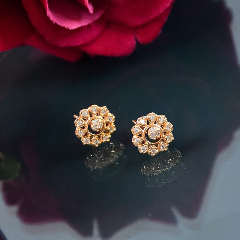 Crystal Floral Stud Earrings with Gold Finish for Women