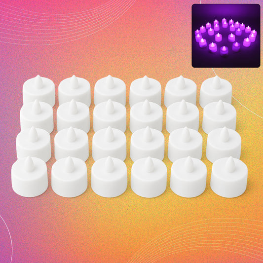 नीली लौ रहित एलईडी टीलाइट्स, धुआं रहित प्लास्टिक सजावटी मोमबत्तियाँ - घर की सजावट के लिए एलईडी टी लाइट मोमबत्ती (24 का पैक)