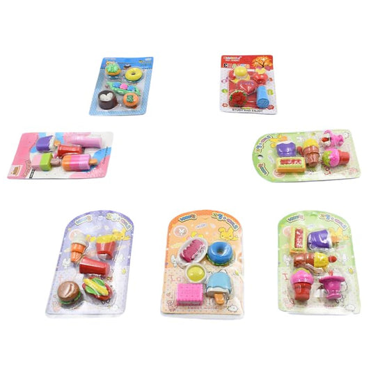 Mix Design 1Set Fancy & Stylish Colorful Erasers for Children Different Designs & Mix, Eraser Set for Return Gift, Birthday Party, School Prize (1Set)