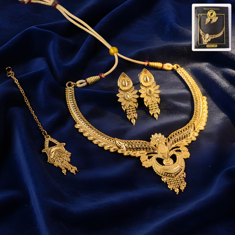 Royal Leaf Crest Choker Necklace Set – Stunning Traditional Jewellery for Weddings & Festivals
