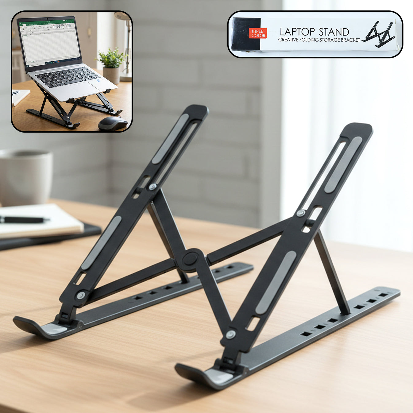 Adjustable Laptop Stand | Ergonomic Foldable Laptop Holder for 10–17 Inch Laptops, Portable Aluminum Desktop Stand with Adjustable Height & Viewing Angle for Home, Office & Travel - Silver - Image 2