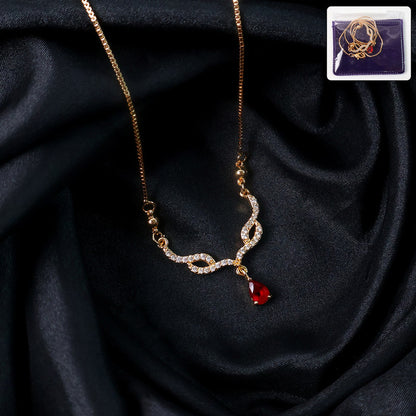 Ruby Drop Crystal Pendant Necklace for Women