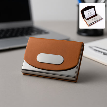 Leather & Stainless-Steel Business Card Holder (1 Pc)