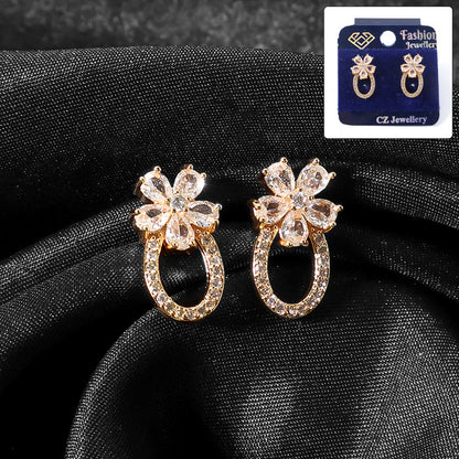 Floral Oval Loop CZ Stone Earrings for Women