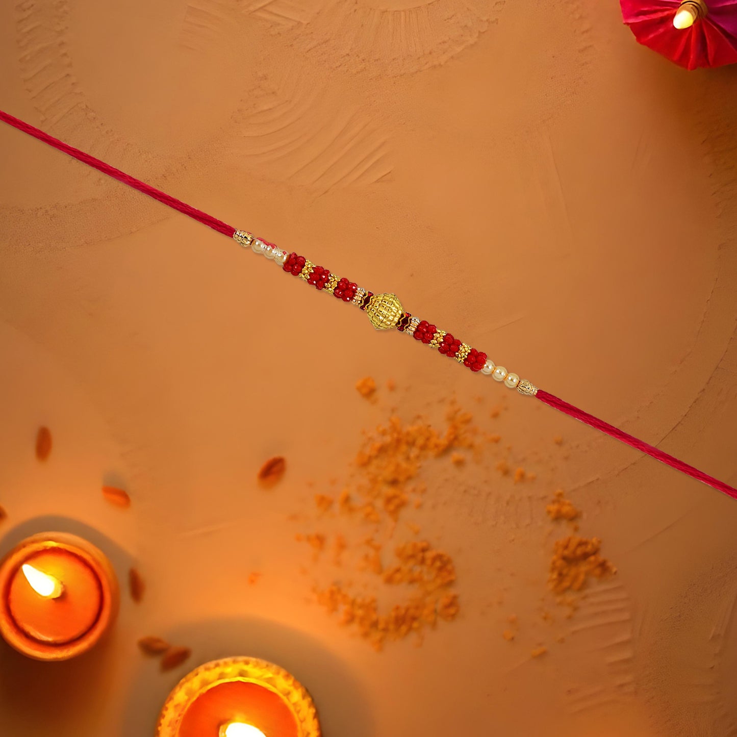 Handcrafted Designer Rakhi with Golden Centerpiece (1 Pc)