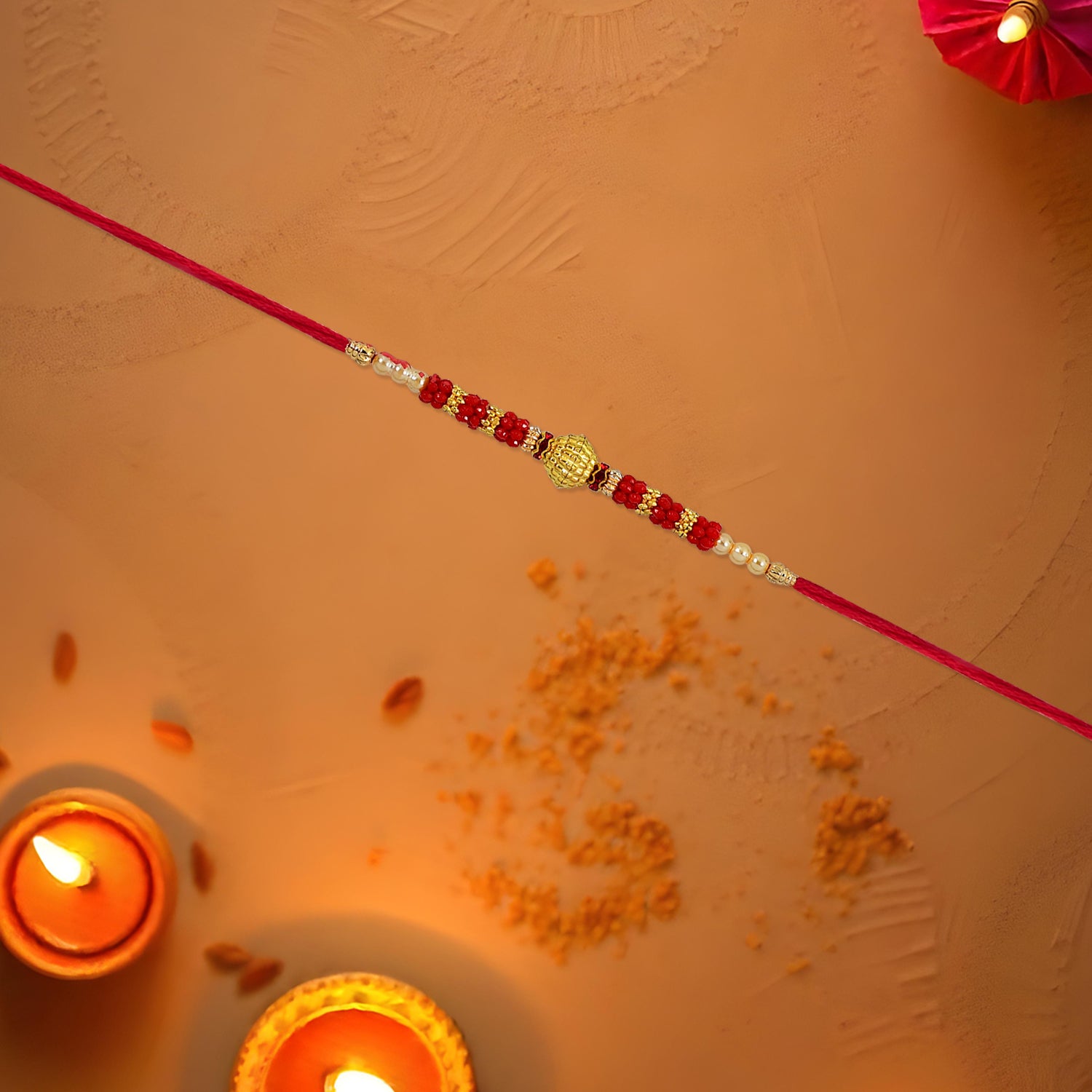 Handcrafted Designer Rakhi with Golden Centerpiece (1 Pc)