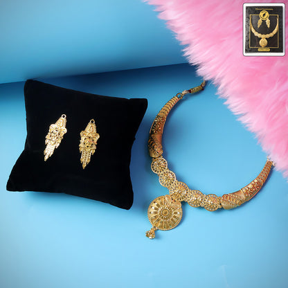 Premium Round Emblem Choker Necklace Set – Stylish Traditional Jewellery for Festive Glam