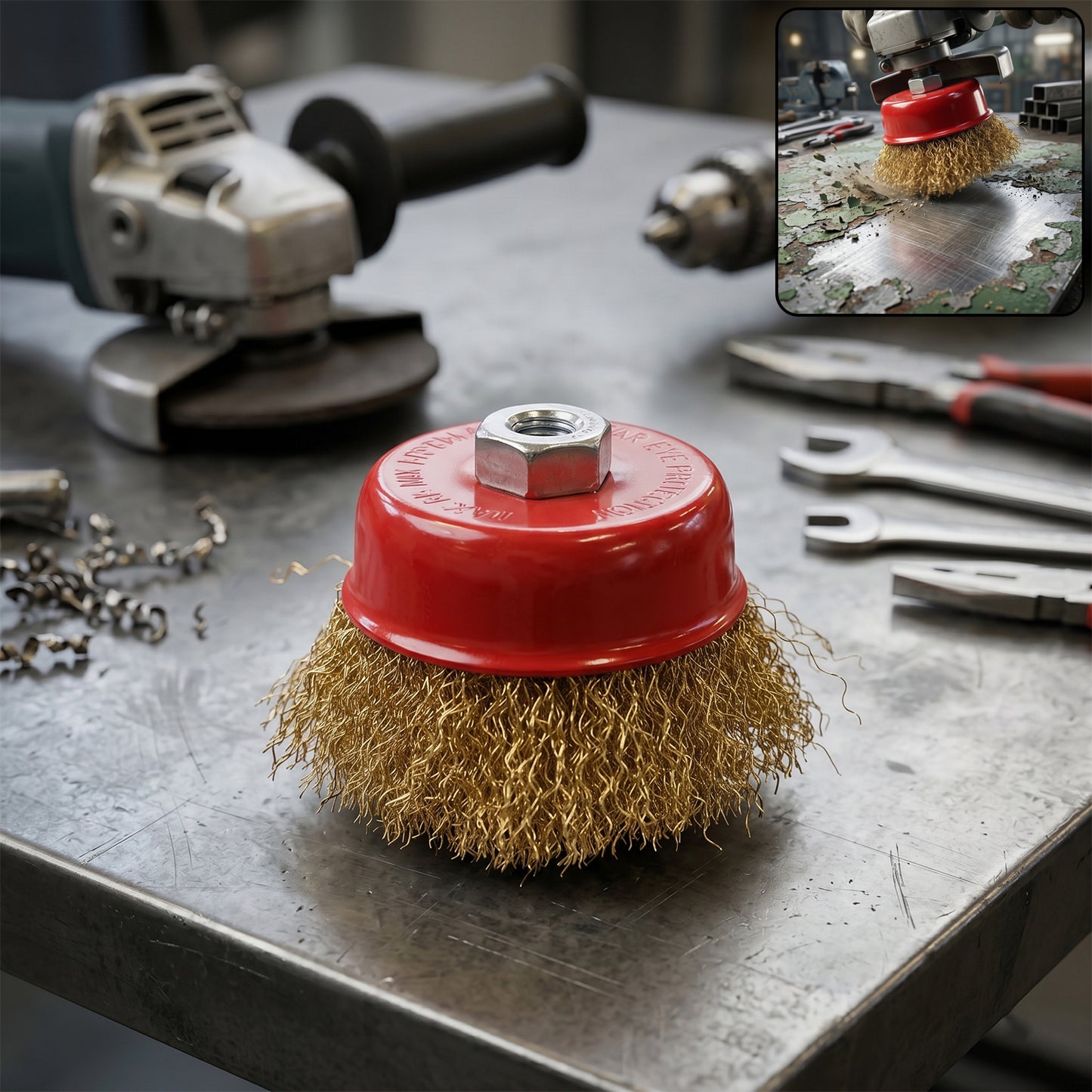 Gold wire cup brush heavy duty