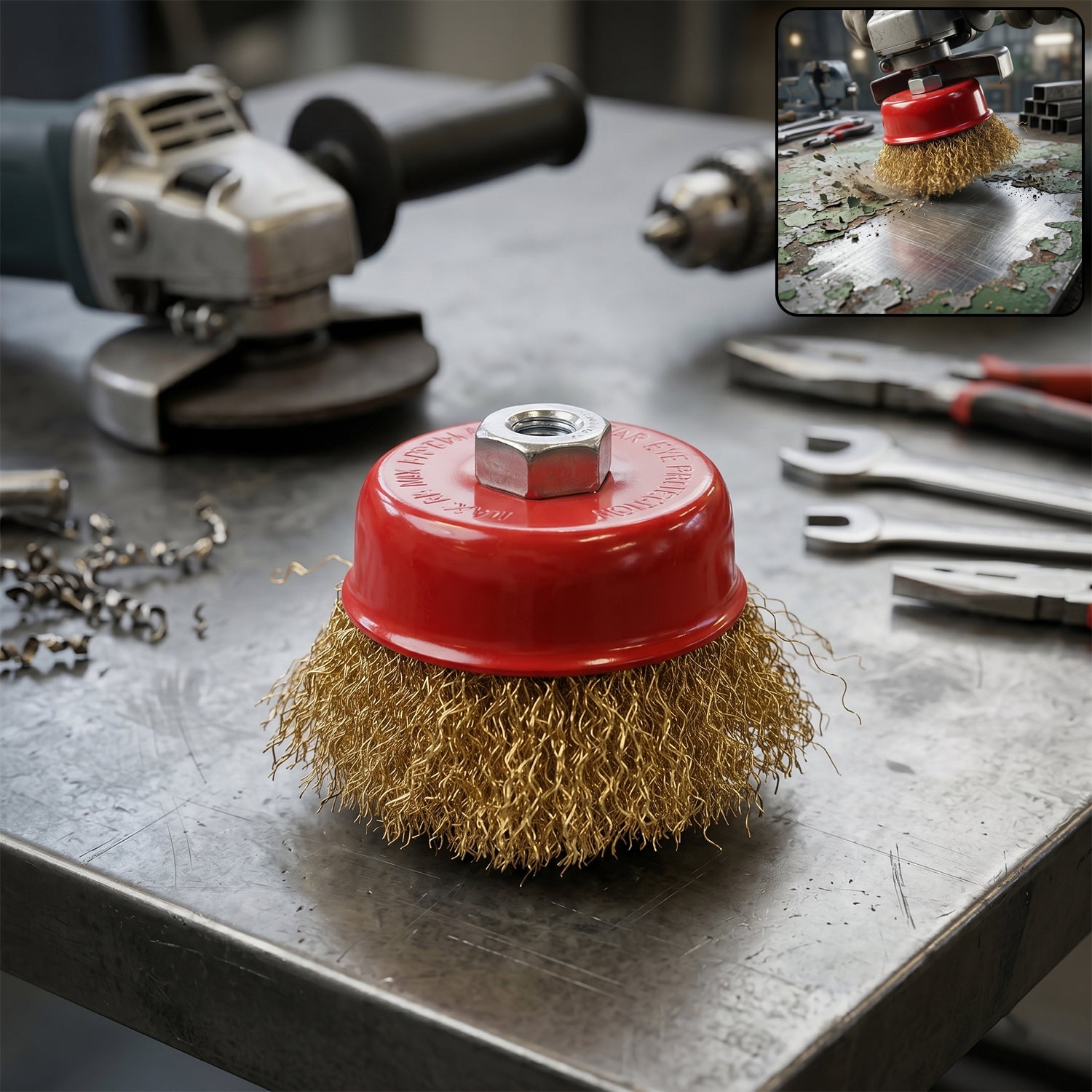Gold wire cup brush heavy duty