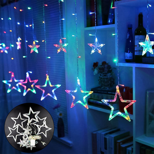 12 Stars LED Curtain String Lights with 8 Flashing Modes for Home Decoration, Diwali & Wedding LED Christmas Light Indoor and Outdoor Light ,Festival Decoration (Multicolor / With Box)