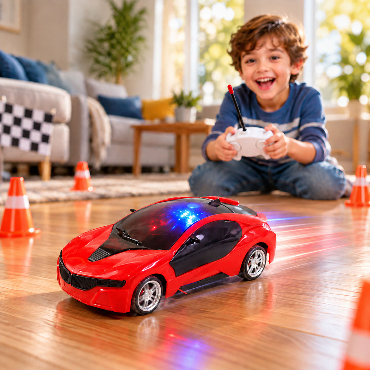 Rechargeable RC Sports Car Toy with 3D Sparkling LED Lights for Kids (1 Pc)