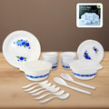 Plastic Dinner Set – Durable 36-Piece Blue Floral Design