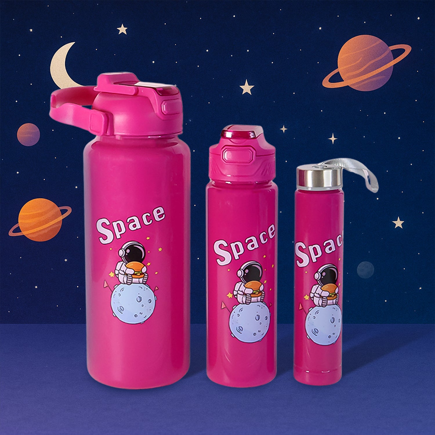 Space Theme Printed Water Bottles – 2000ML, 900ML & 300ML Approx- (Set)