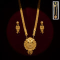 Gold-Tone Ethnic Necklace Set – Intricate Pendant & Drop Earrings