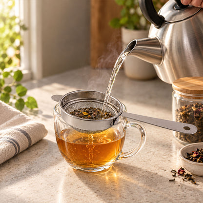 Apex Stainless Steel Tea Strainer No 3 with Long Handle, Fine Mesh Chalni (1 Pc)