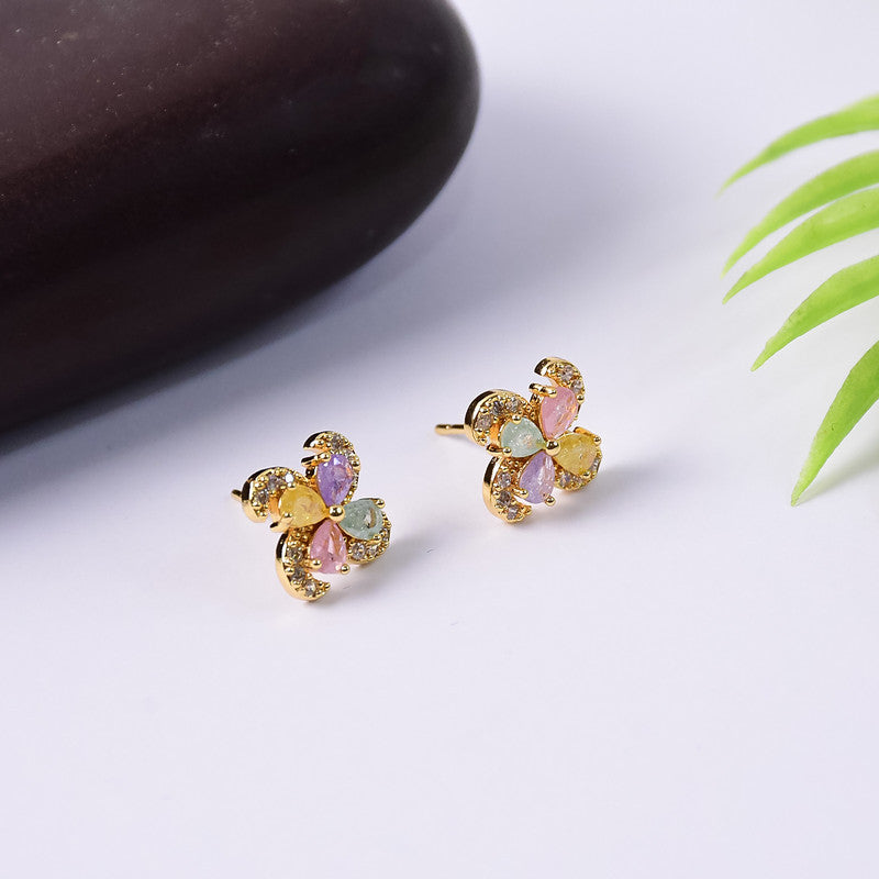 Pastel Crystal Flower Stud Earrings with Gold Finish for Women