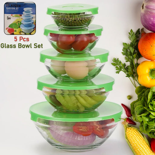 Modern Glass Bowl Set Mixing / Storage Bowls with Lids