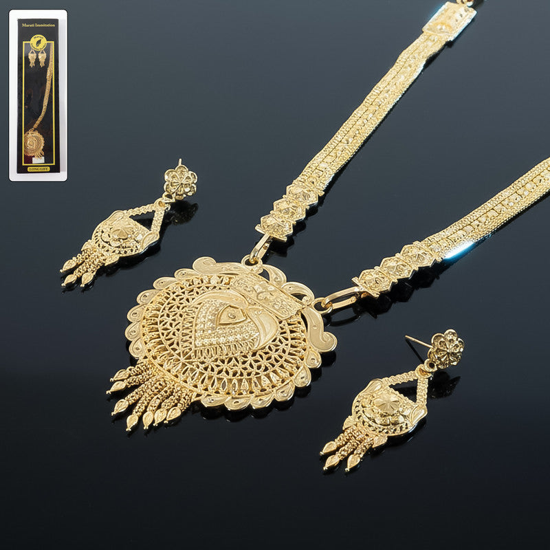 Elegant Gold-Tone Traditional Necklace & Earring Set for Festive and Bridal Wear