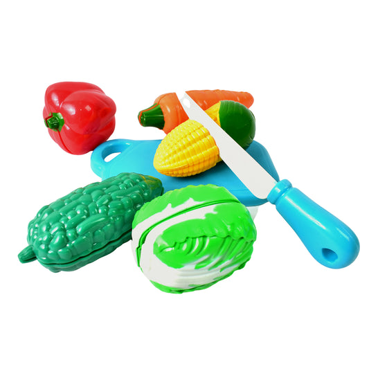 Realistic slice-able fruits and vegetables cut in 2 part play toy set