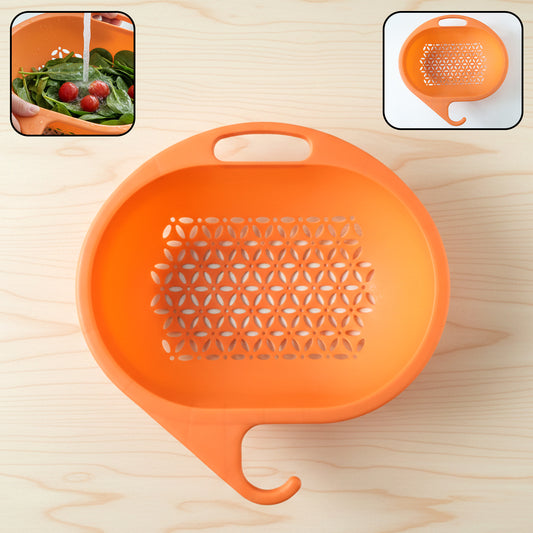 Multipurpose Plastic Kitchen Strainer Bowl with Hook Handle (1 Pc)