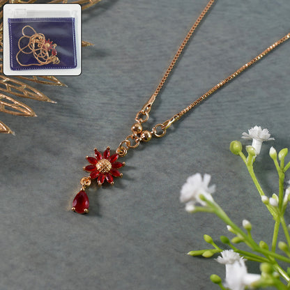Gold-Plated Red Floral Crystal Pendant Necklace for Women
