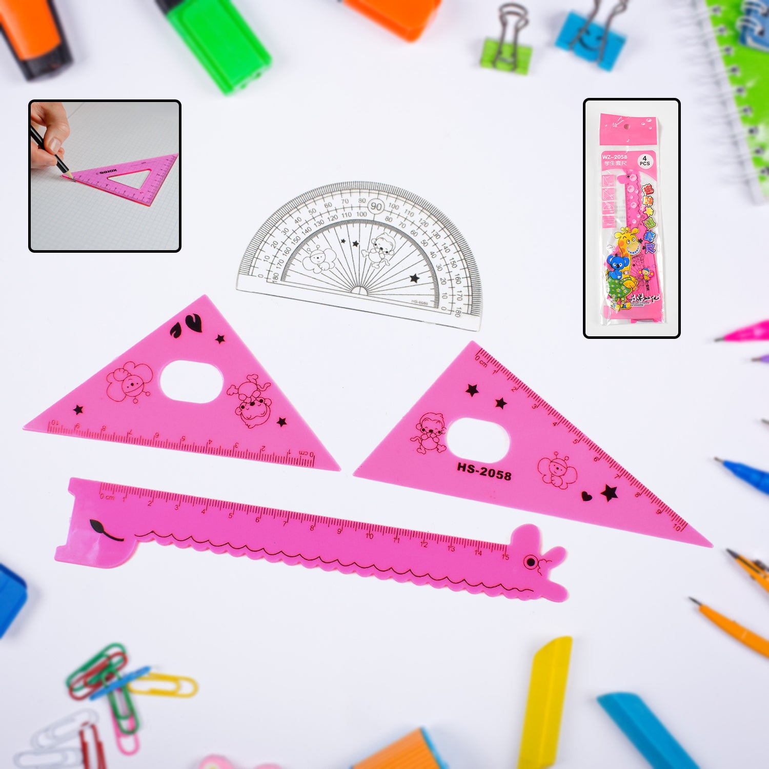 Cute Cartoon Giraffe Ruler / Scale Meter Ruler / Triangle Ruler (4 Pc