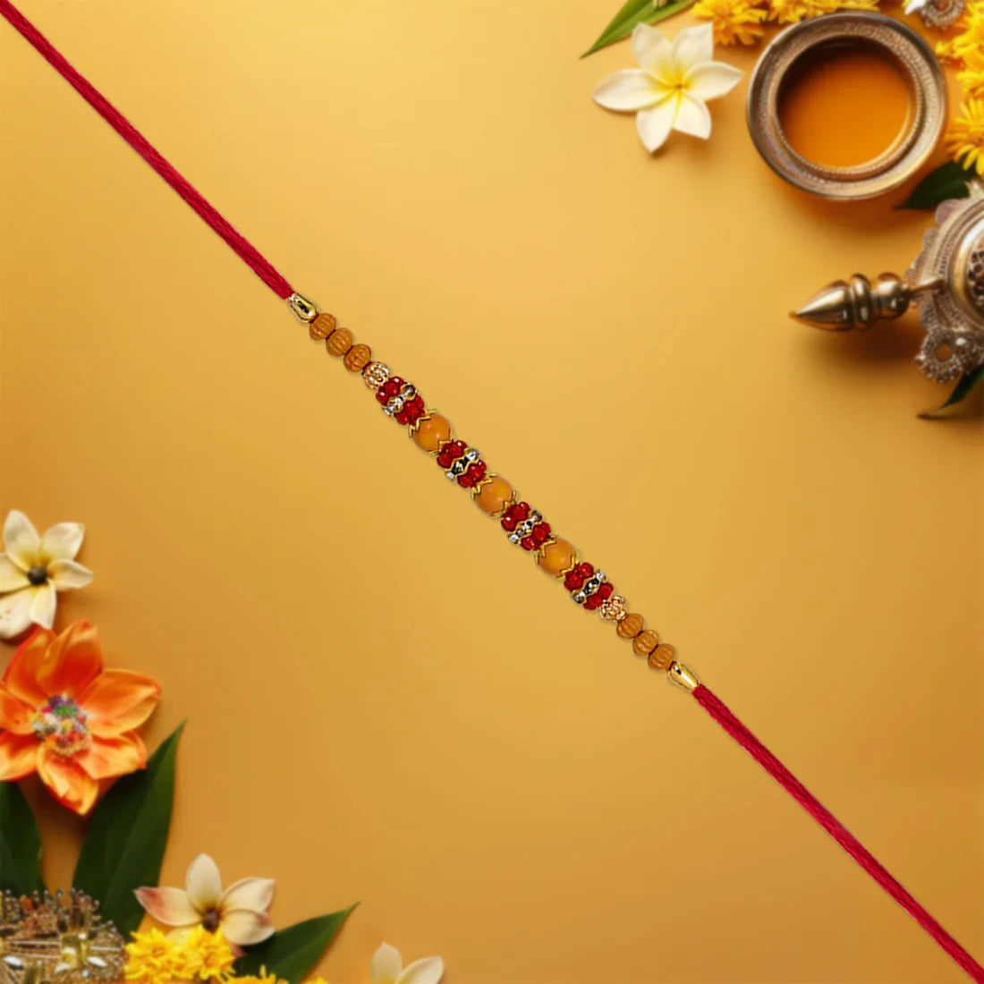 Kids Rakhi Multicolor Beaded Design with Red Thread (100pcs)
