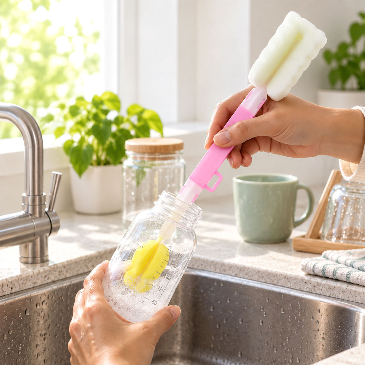 Silicone Bottle Cleaning Brush – Long Handle for Gentle, Deep Reach