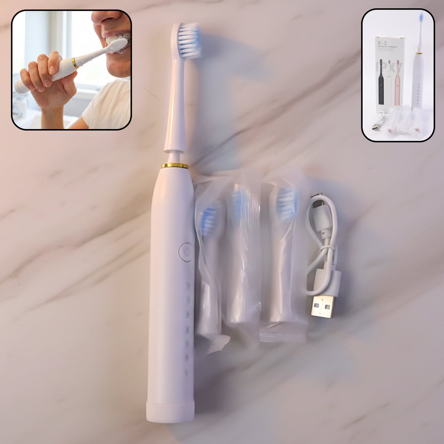 Electric toothbrush kit with brush heads