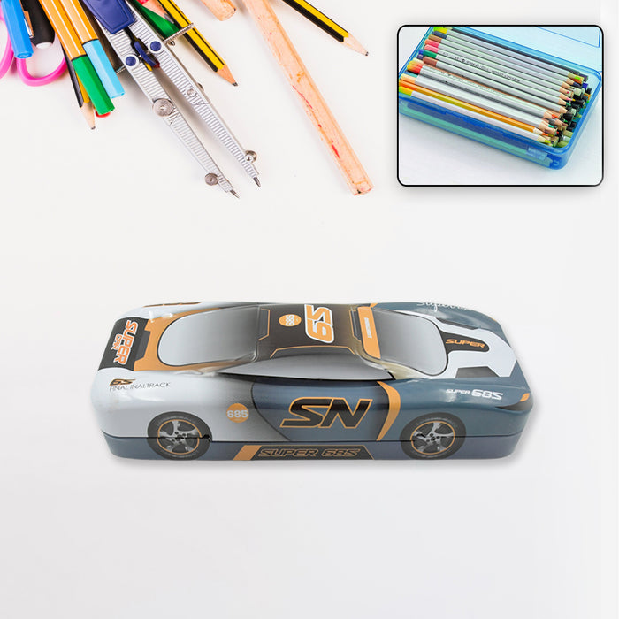 Car Shape Metal Compass Box, Pencil Case for Kids Stationery Compass Box, Stationery Gift for School Kids Compass, Pencil Box, Birthday Return Gift for Kids (1 Pc)