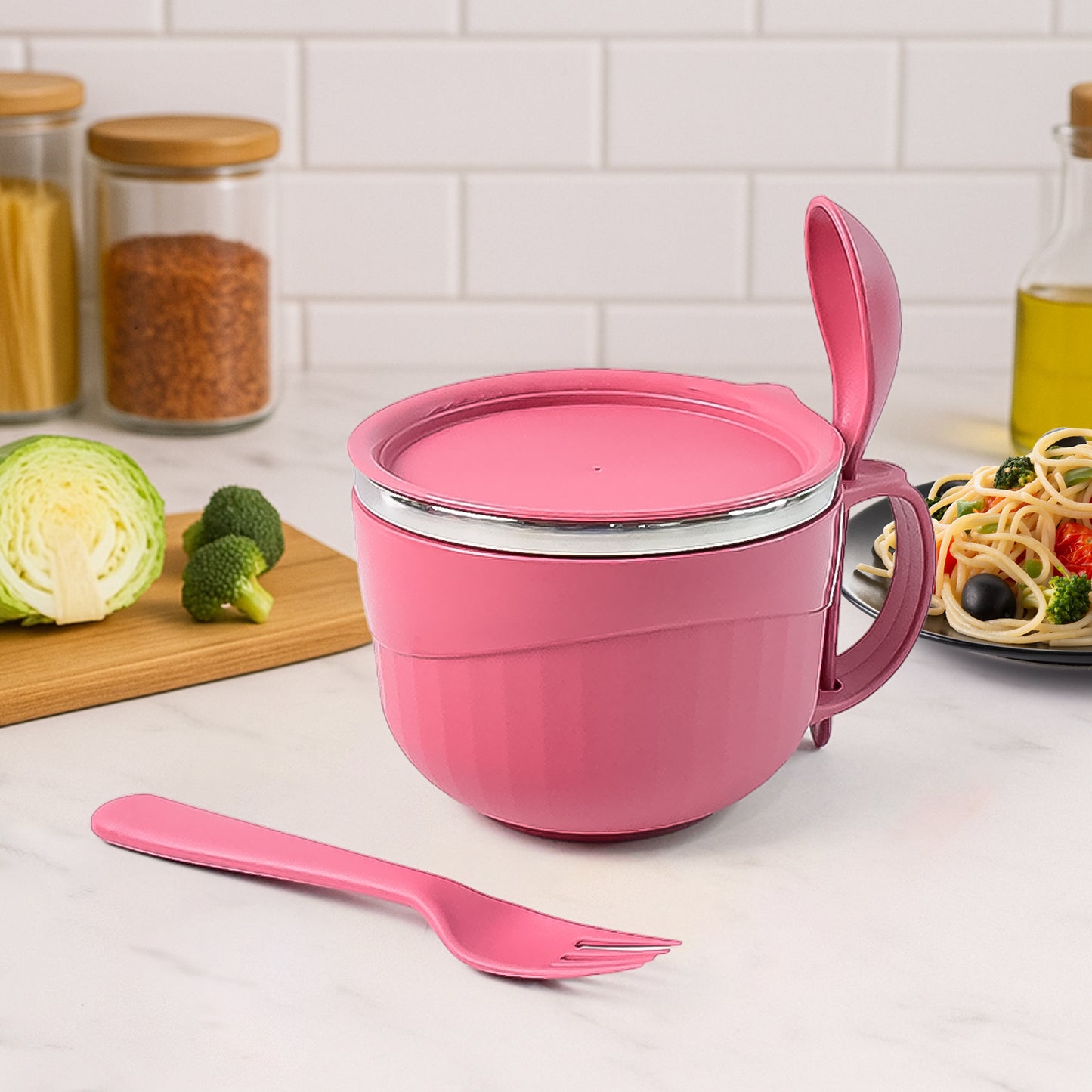 Apex Premium 700 ML Multipurpose Noodle Bowl with Handle, Lid and Fork