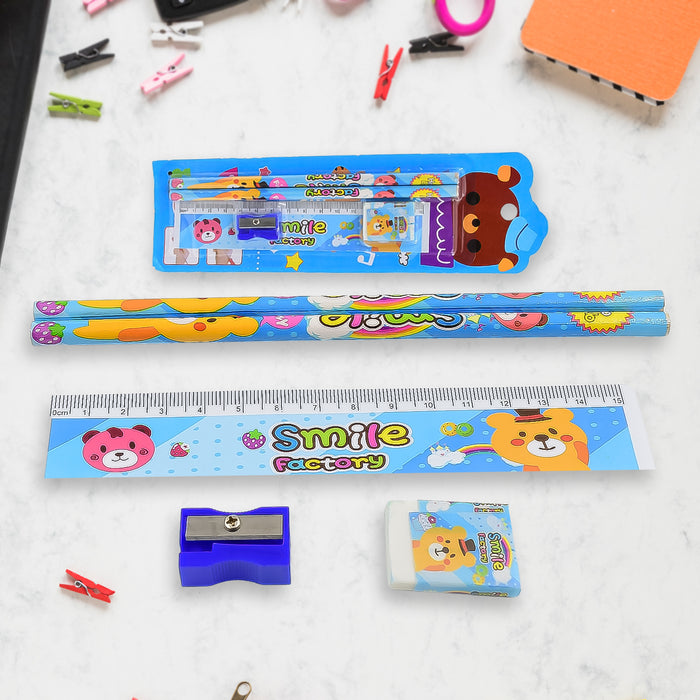 Cartoon Wooden Pencil Set for Kids Boys Return Gifts Birthday Party Space Stationary Set Pencil Eraser Sharpener Combo Kit for Kids Boys (Mix Color / 1 Set)
