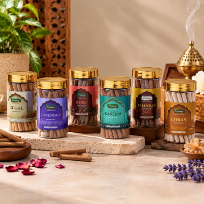 Assorted Fragrance Dhoop Sticks Jar Combo for Daily Puja (6 In 1, 100 Gm Each)