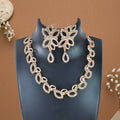 American Diamond Floral Necklace Set – Elegant Rhodium Plated Jewellery