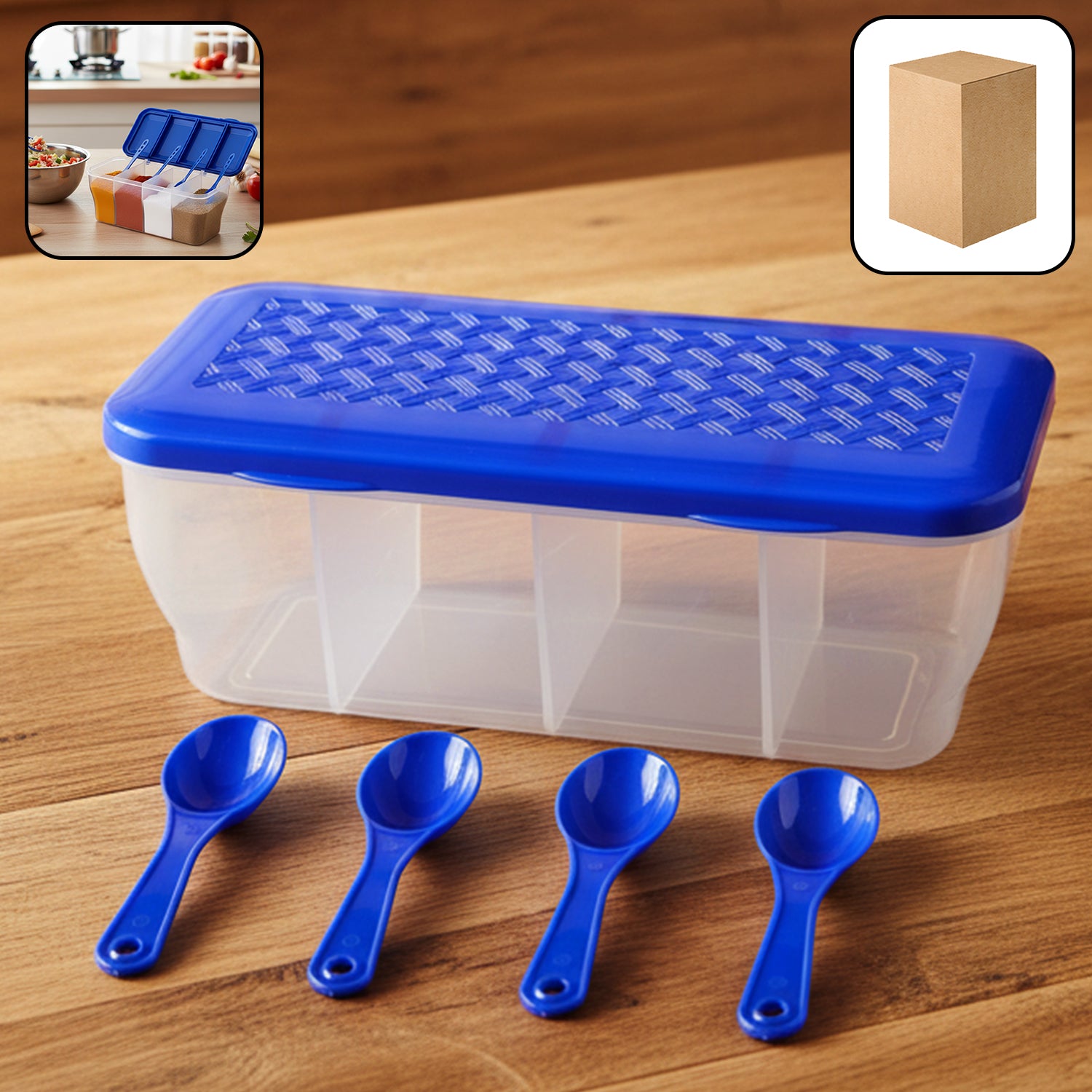 Kitchen Airtight 4-Section Storage Container / Pickle Jar 4 Spoons (1 Pc / Mix Color)