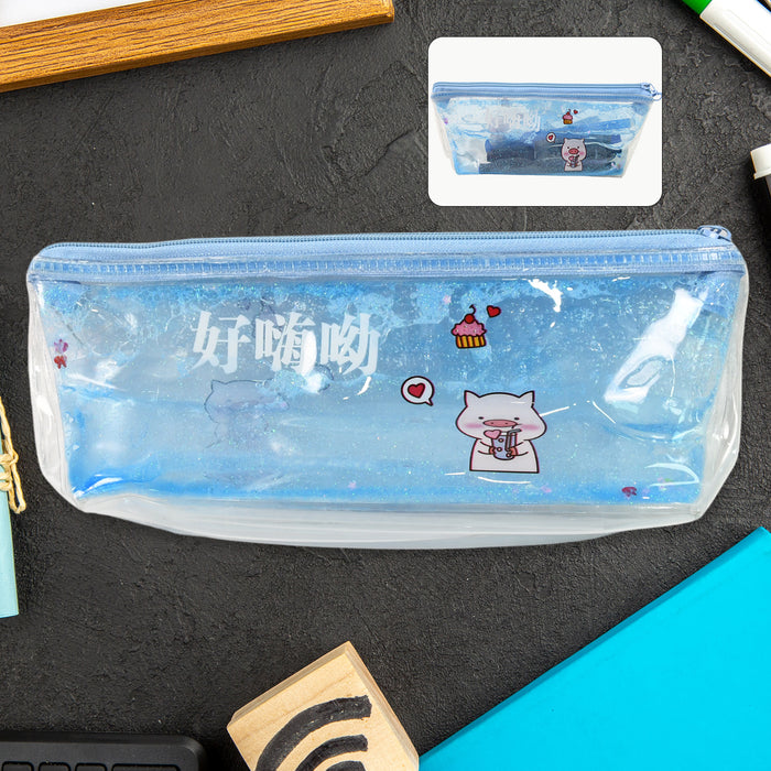 Transparent Unicorn Water Glitter Gel Pencil Zip Pouch (1 Pc)