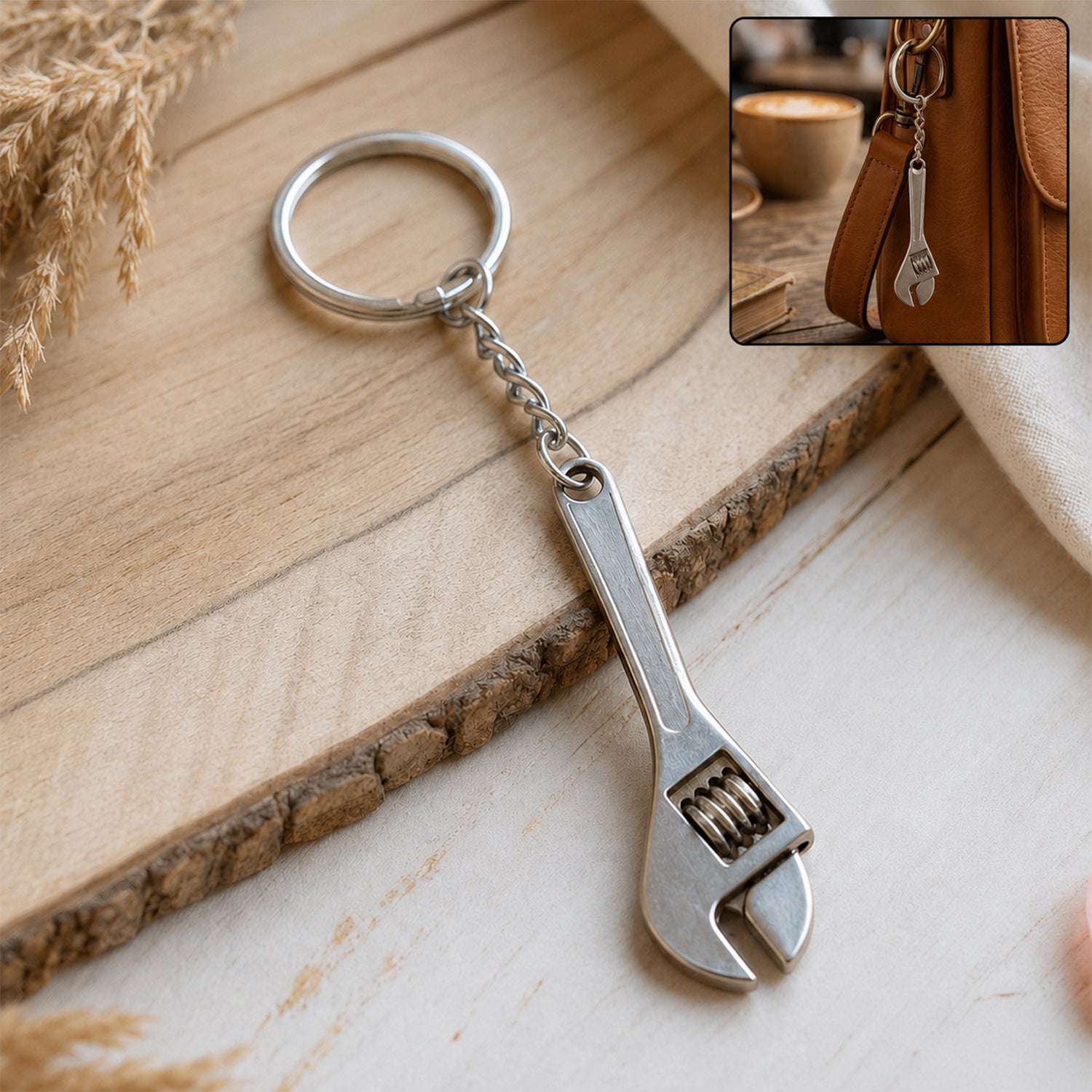 Mini Adjustable Wrench Keychain Metal Spanner Key Ring for Bag (1 Pc)
