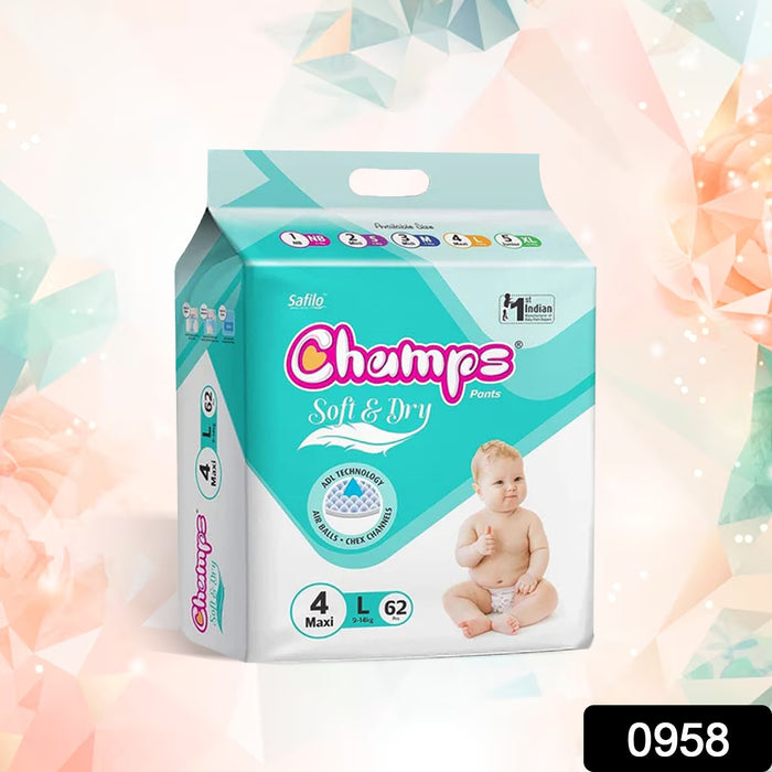 Champs Soft and Dry Baby Diaper Pants 62 Pcs (Large Size  L62)