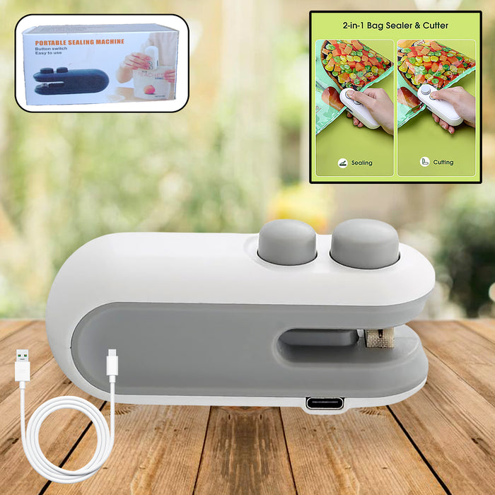 Mini Bag Sealer, 2 in 1 Seal & Cutter Heat Sealers, TYPE-C USB Charging Portable Bag Reseller, Handle Food Sealer, Sealing Machine for Food Storage Plastic Bags Snacks Keep Food Fresh