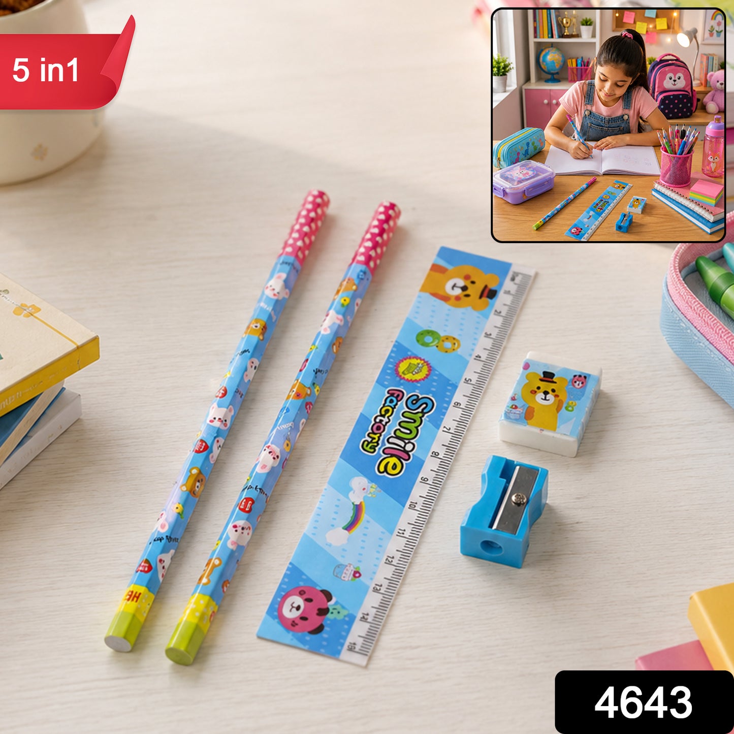 Cartoon Wooden Pencil Set – 5-in-1 Kids Stationery | Writezo