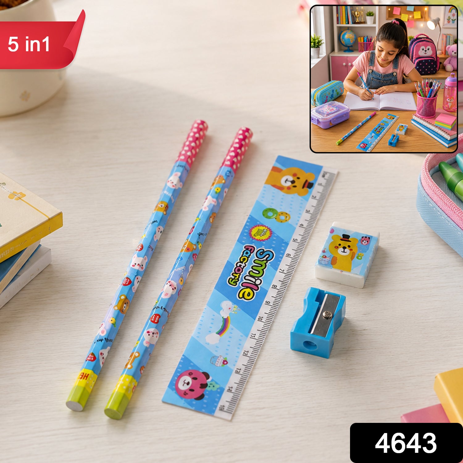Cartoon Wooden Pencil Set – 5-in-1 Kids Stationery | Writezo