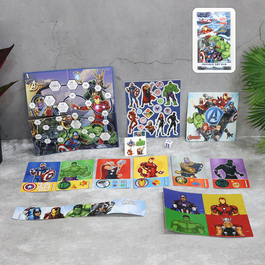 Kids Superhero Adventure Board Game & Sticker Activity Set – Dice Path Game with Character Cards, Tokens & Gift Bag