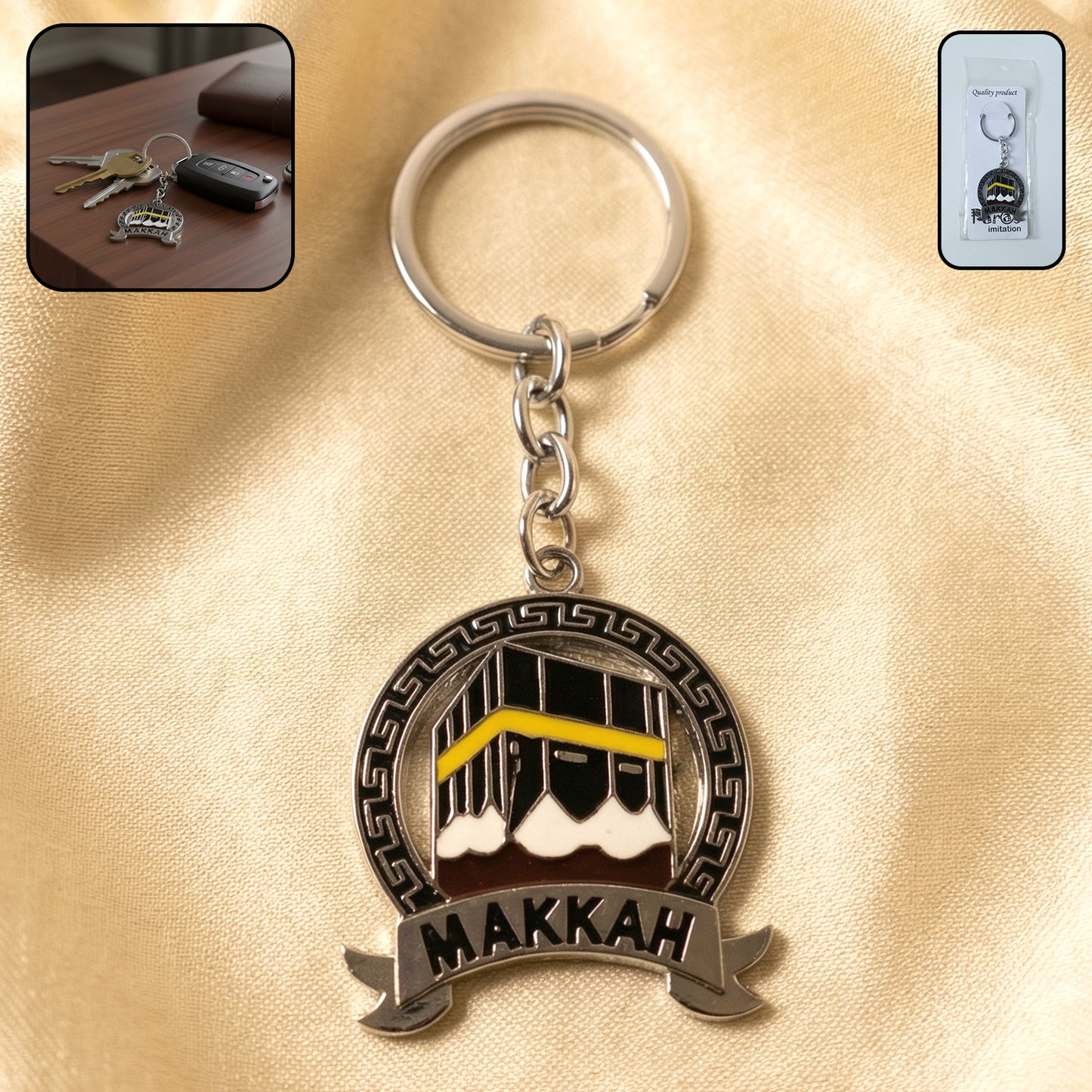 premium Makkah design metal keychain with round pendant