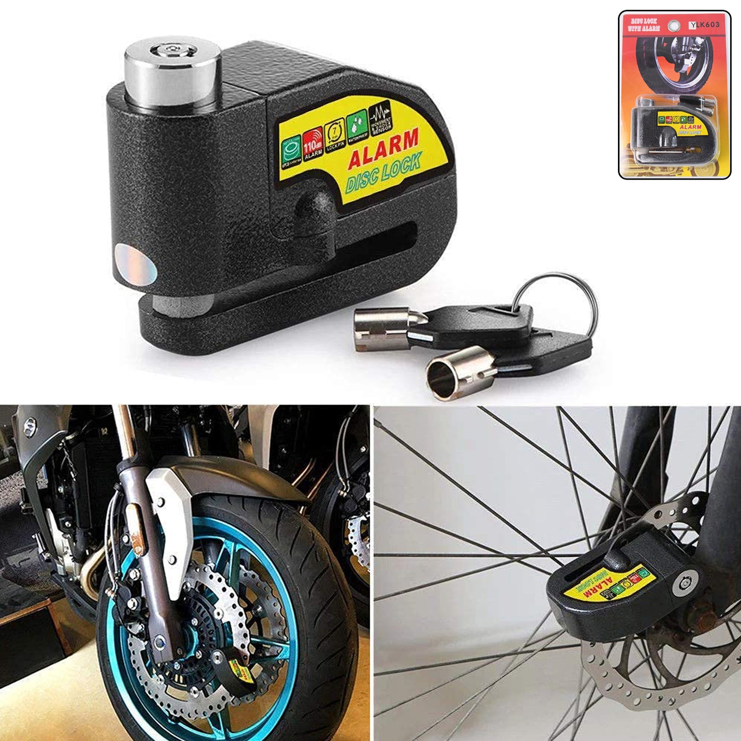 Alarm Disc Lock Motorbike Anti-Theft Disc Brake Lock (1 Pc / With 2 Key)