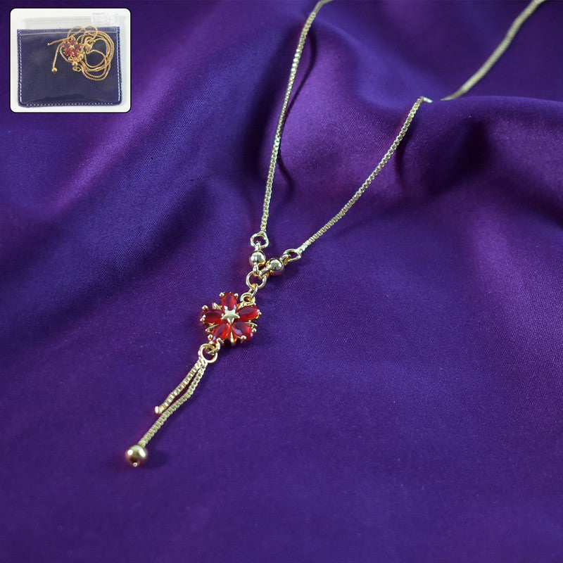 Gold-Plated Red Crystal Flower Pendant Necklace for Women