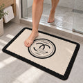 Black and Cream Bath Mat, Soft Textured Absorbent Floor Rug (1 Pc, 40x30 Cm)