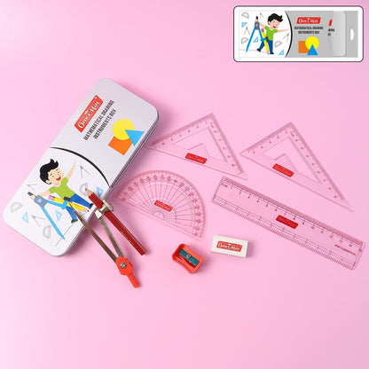 Office Mate Mathematical Drawing Instrument Box — Complete School / Engineering Compass & Geometry Set in Metal Case