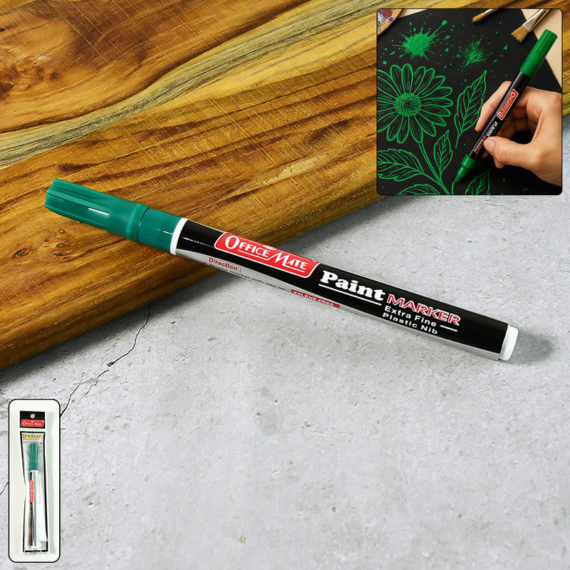 Office Mate Paint Marker – Green Colour Extra Fine Plastic Nib